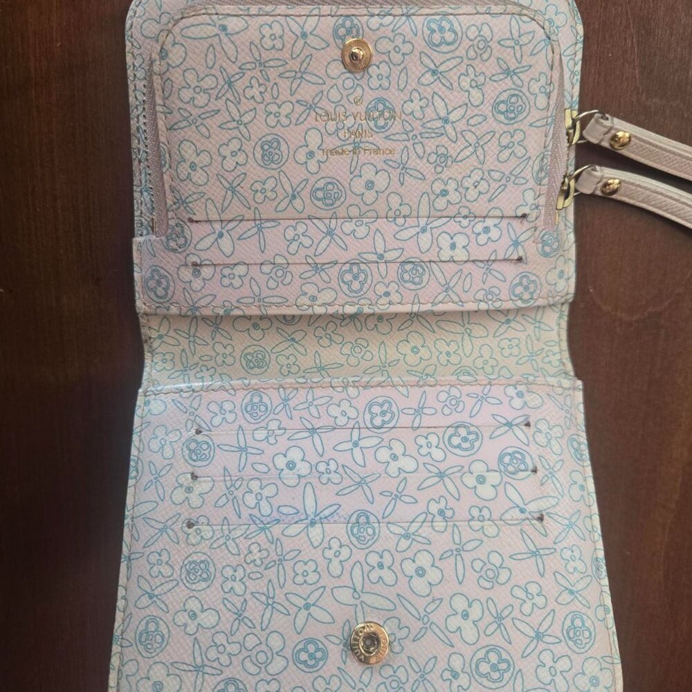 Louis Vuitton wallet monogram canvas with pink and blue floral interior